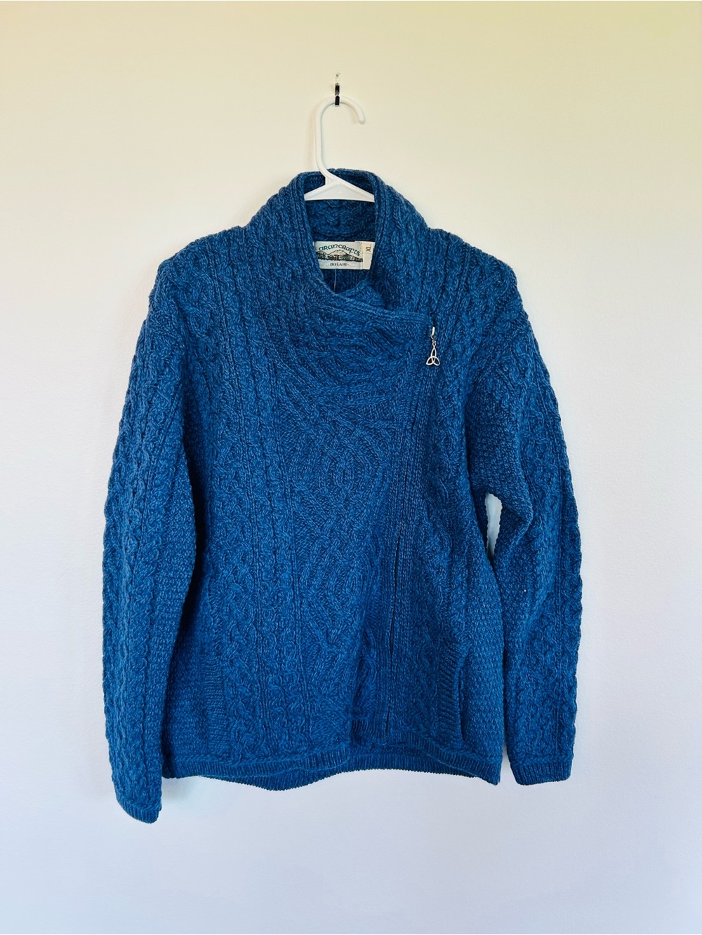 ARAN CRAFT NWT blue wool zip up cardigan